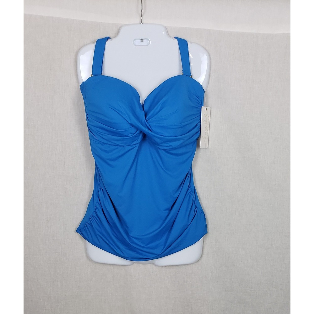 Anne Cole Signature Blue Twist Front Tankini Top Plus 18W Beach Resort Vacation